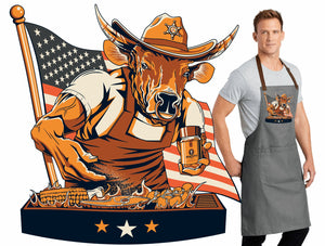 Grilling Bull Apron - Durable, Wrinkle-Resistant, Denim-Like Twill - Ideal Gift for Chefs and Grill Aficionados - Perfeito Foods